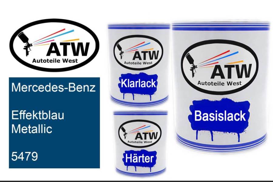 Mercedes-Benz, Effektblau Metallic, 5479: 1L Lackdose + 1L Klarlack + 500ml Härter - Set, von ATW Autoteile West.